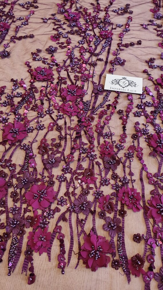purple beaded lace fabric