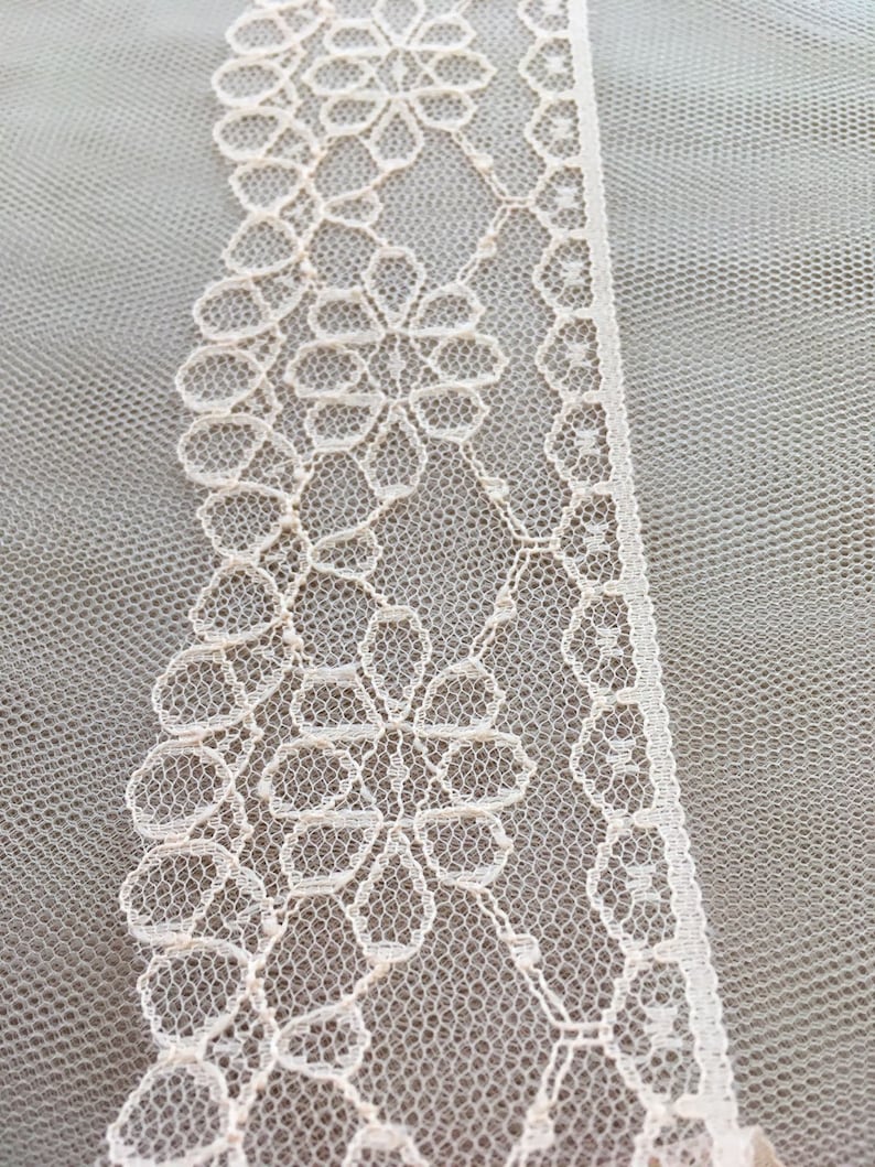 Peach lace trim, Lace fabric, French Lace trim, Alencon lace trim, Embroidery lace trim, Wedding Lace by the yard MK00275 image 2