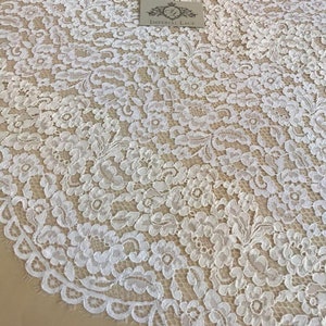 Ivory lace fabric, Lace fabric, boho lace fabric, Alencon lace fabric, scalloped lace fabric, bridal lace, Fabric By the Yard B00205