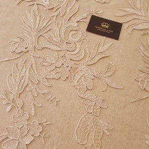 0,65m piece of Beige lace fabric, Beige 3D lace fabric, 3D lace, Embroidery lace fabric, French Lace, Wedding Lace, Chantilly Lace K00999