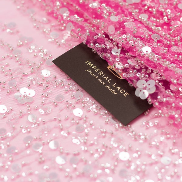 Tissu dentelle rose ombré, dentelle perlée 3D, perles de nacre faites main, fleurs 3D de luxe, dentelle française, dentelle de mariage, tissu par mètre K01059