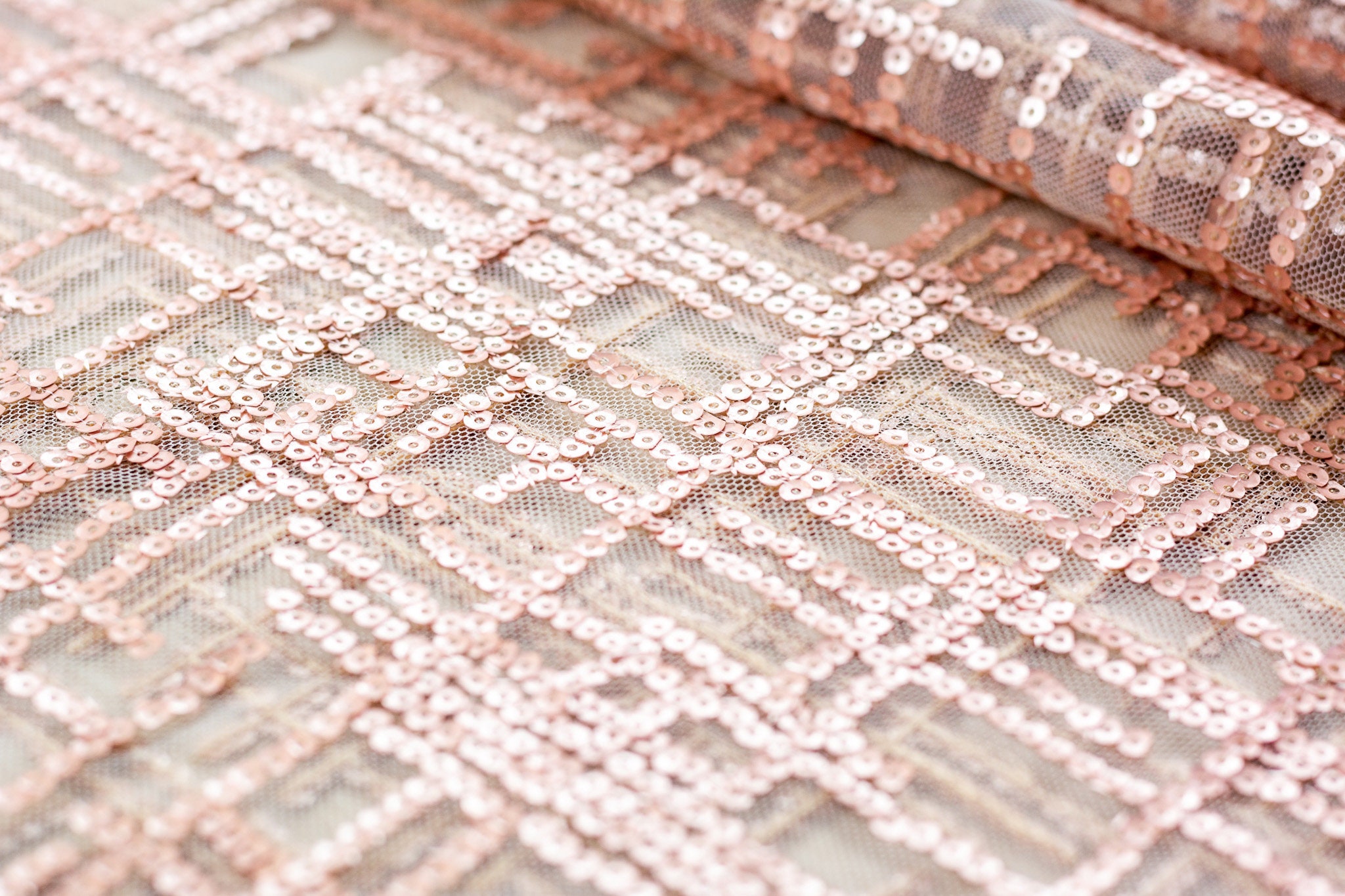 Rose Gold color lace fabric Luxury hand made pearl Etsy