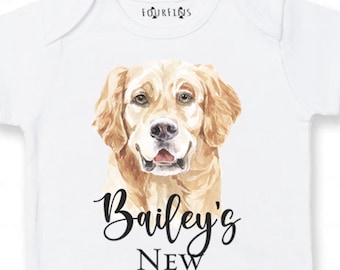 Personalized Retriever Baby Outfit: Golden Retriever, Dog Sibling Gift