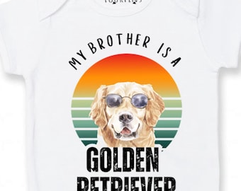 Mijn broer is een Golden Retriever-babyoutfit Babykleding met hondenthema babycadeau voor broer of zus hond nieuwe beste vriend golden retriever kraamcadeau