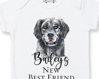 New Best Friend Personalized Labrador Retriever baby clothes Retriever baby gift dog sibling Black labrador baby gifts labrador baby outfit