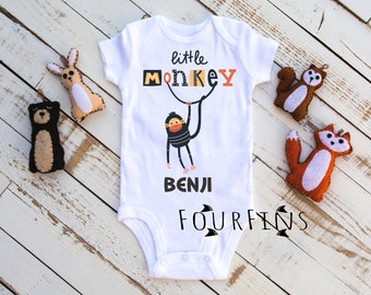Personalized baby gifts for boy or girl Custom Name Boho baby shower gifts Jungle monkey themed baby outfit Cute baby boy clothes bohemian