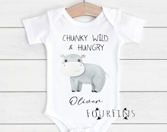 Hippo baby onsie Personalized Hippo baby gift Personalized baby boy gift Cute Hippo baby outfit for boys Safari Jungle baby boy clothes