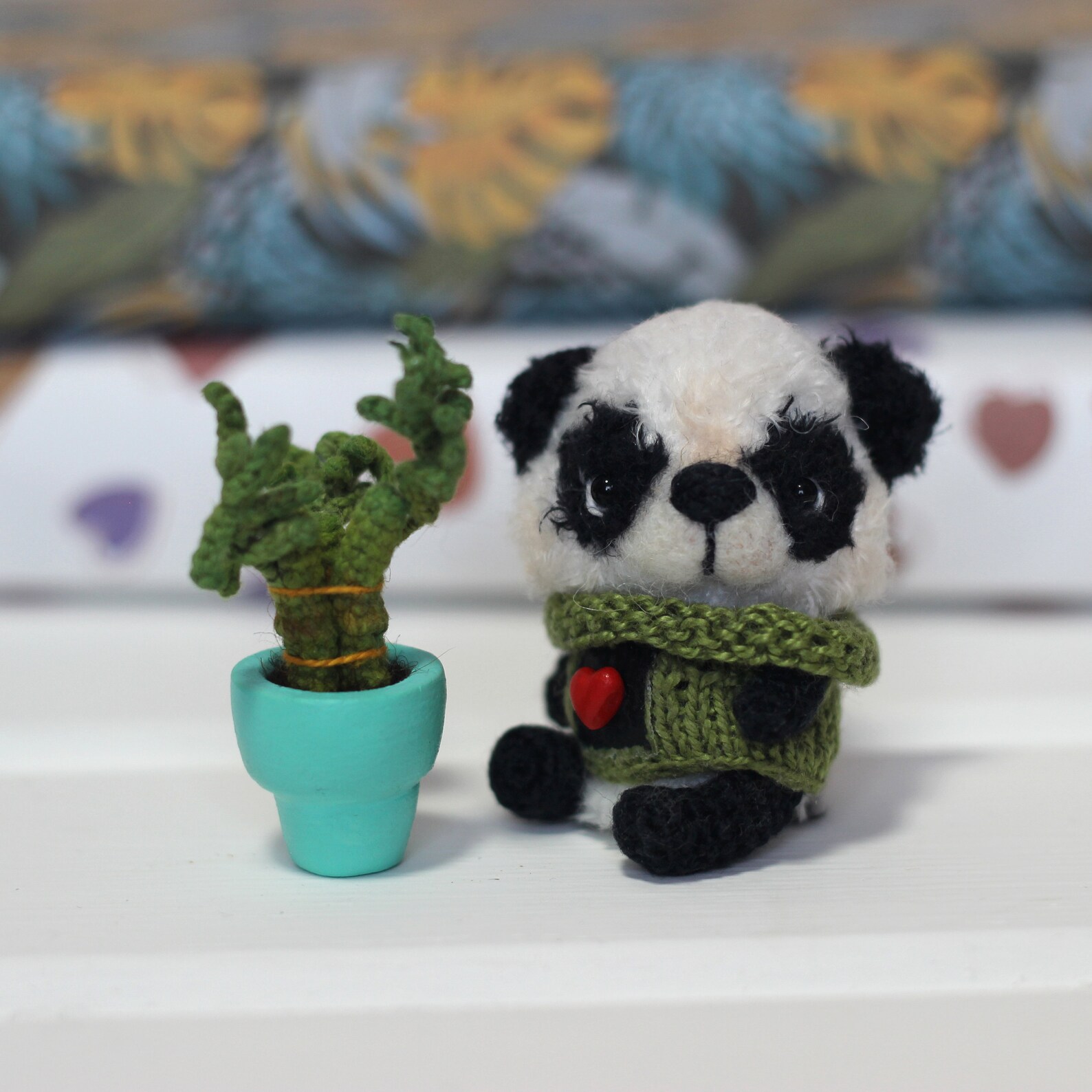 Miniature Teddy panda with bamboo. Crochet amigurumi animals. | Etsy