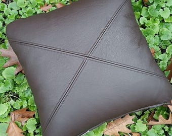 Leather cushion color chocolate, size 40 x 40 cm, feel-good cushion with filling, lounge cushion, armchair cushion, back cushion