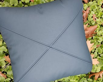 Leather cushion color Blue-grey, size 40 x 40 cm, feel-good cushion with filling, lounge cushion, armchair cushion, back cushion