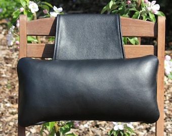 Doubleflex leather reversible neck pillow 35 x 20 cm with weight, headrest, neck support, relax cushion, armchair