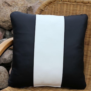 Synthetic leather cushions 40 x 40 cm, black and white, back cushions, black & white, cushion cover, cushions with stripes, lounge cushions
