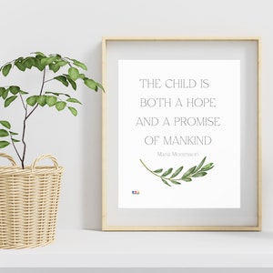 Citazione Montessori, stampabile, poster, decorazione da parete, stampa per insegnanti, decorazioni scolastiche. Il bambino è sia una speranza che una promessa per l'umanità.
