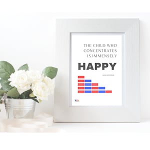 Affiche imprimable citation Montessori, décoration d'art mural, l'enfant qui se concentre est immensément heureux, impression pour les enseignants, les parents, la décoration de l'école