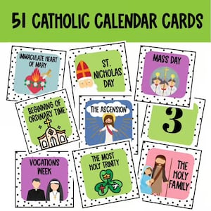 Conjunto de calendário para sala de aula católica