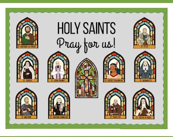 Catholic Saints Bulletin Board Kit: Stained Glass All Saints Day Decor
