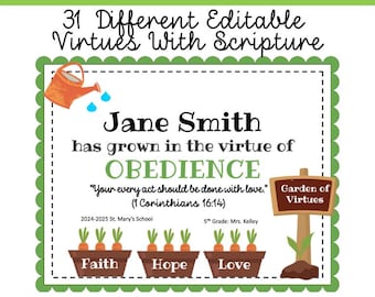 Editable Virtue Awards Christian: Growing in Virtue