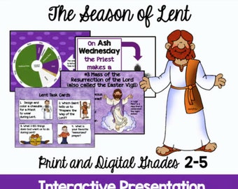 Catholic Kids Lent Activities for 2nd-5th Grade-Printable Lent task cards-Interactive Presentation