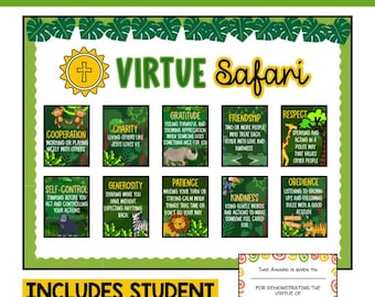 Christian Virtue Bulletin Board and Certificate: Virtue Safari