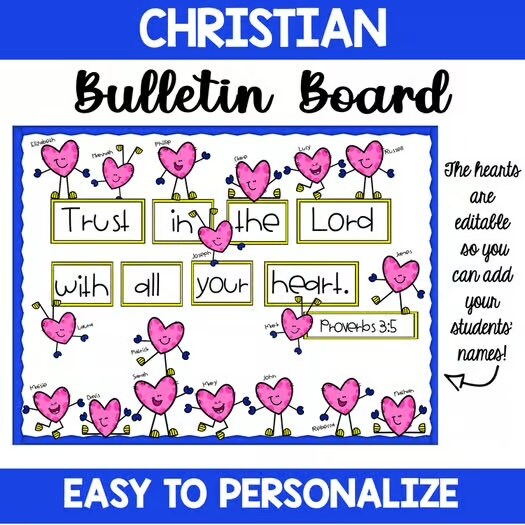 Editable Christian Valentine Bulletin Board-February Bulletin Board: Trust In The Lord
