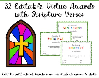 Editable Christian Virtue Awards with Scripture