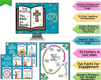 Catholic Rosary Unit | Presentation, Posters, Prayer Guide, Reflections, Teacher Notes | Grades 4-8