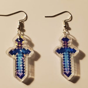 MOST POPULAR Holographic Pixel Gamer Diamond Sword Earrings/Jewelry/Accessory