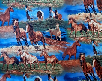 cotton fabric horses