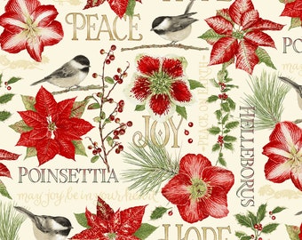 Patchwork fabric poinsettia with little birds