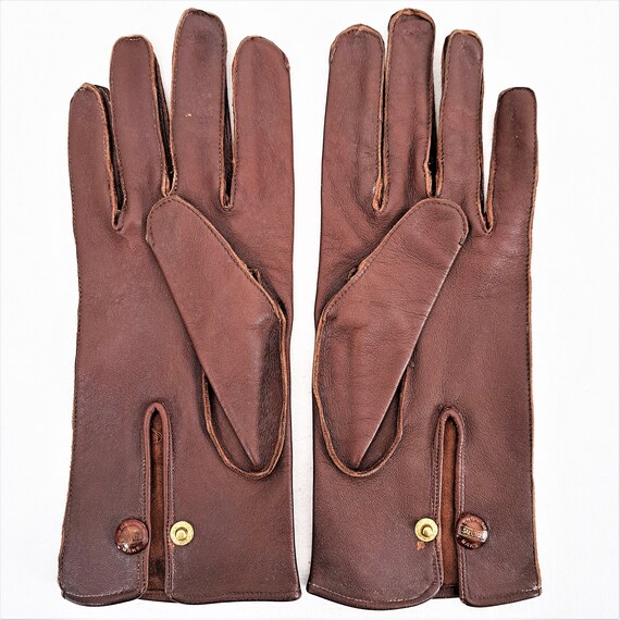 Retro 1960's/70's Brown Leather Gloves. English M… - image 2