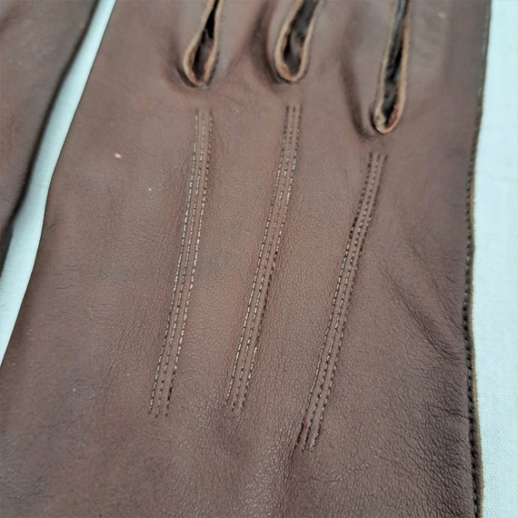 Retro 1960's/70's Brown Leather Gloves. English M… - image 5