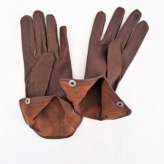 Retro 1960's/70's Brown Leather Gloves. English M… - image 6