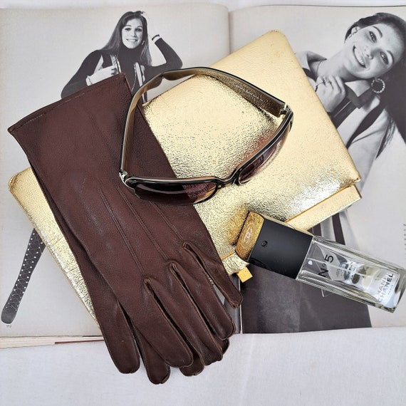 Retro 1960's/70's Brown Leather Gloves. English M… - image 9
