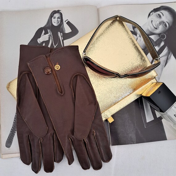 Retro 1960's/70's Brown Leather Gloves. English M… - image 1