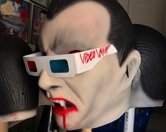 Video Vamp Adult sized latex Classic Vampire Dracula Halloween Mask with 3-D glasses