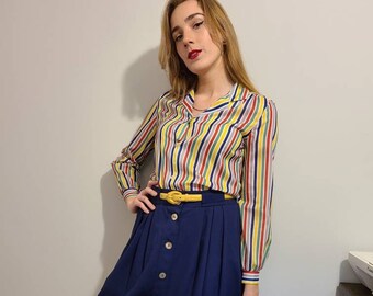 Blusa Vintage 1970s "Talbott" Rayas Colores -Talla S