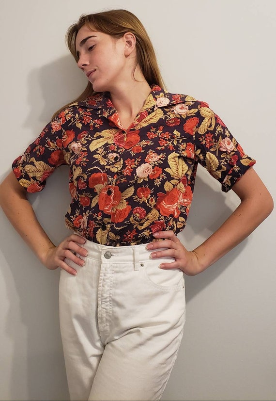 Vintage 1960s "Laura Mae" Floral Point Collar Shir