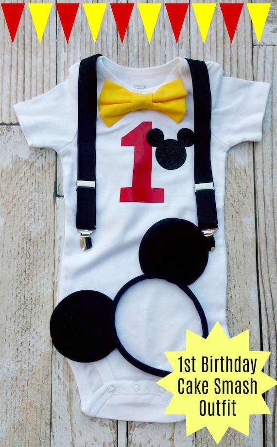 Baby Boy First Birthday Outfit Mickey Mouse Birthday Cake Etsy