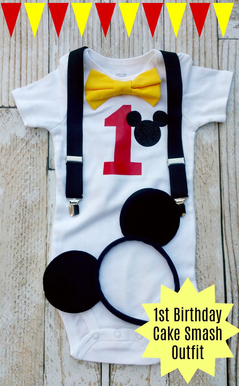 Baby Boy First Birthday Outfit Mickey Mouse Birthday Cake Etsy