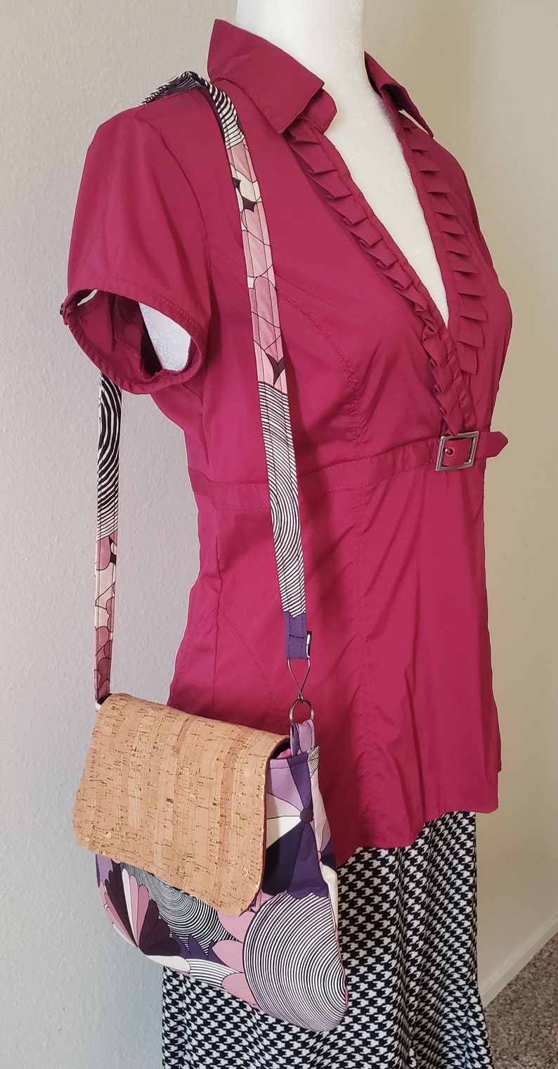 Purple Multi Design Handbag w Cork Flap