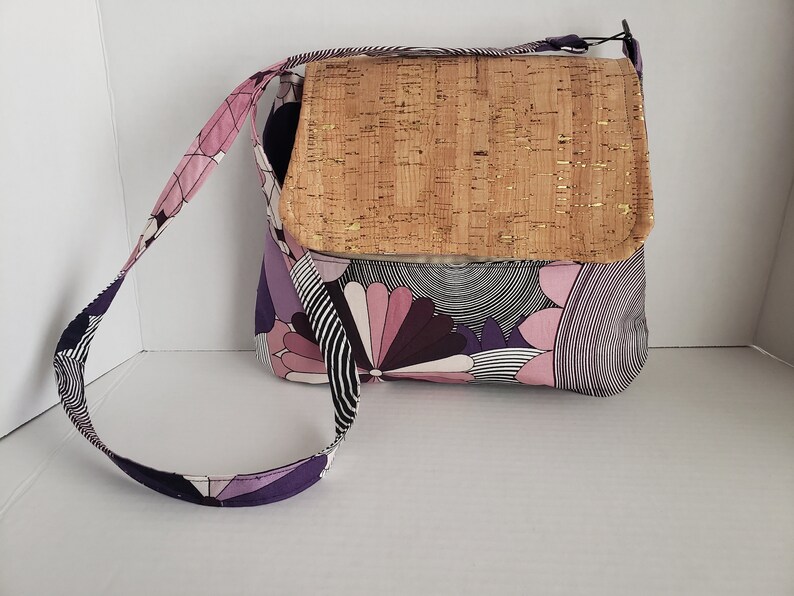 Purple Multi Design Handbag w Cork Flap