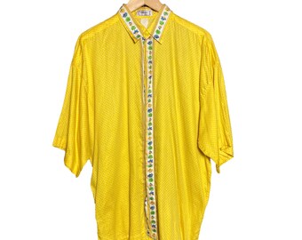 Vintage 90s Versace Mare Polka Dot Flowers Medusa Button Shirt