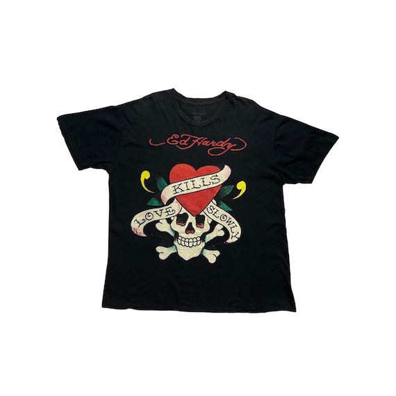 Ed Hardy Skull and Heart Tshirt - Etsy Israel