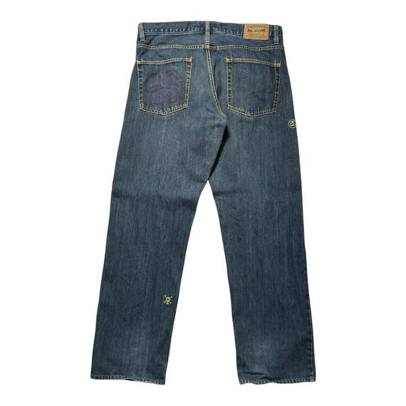 パンツ Stussy Denim Pants Skull Pattern Vintage Stussy Rough Rugged Denim Skull Logo Jeans Pants - Etsy