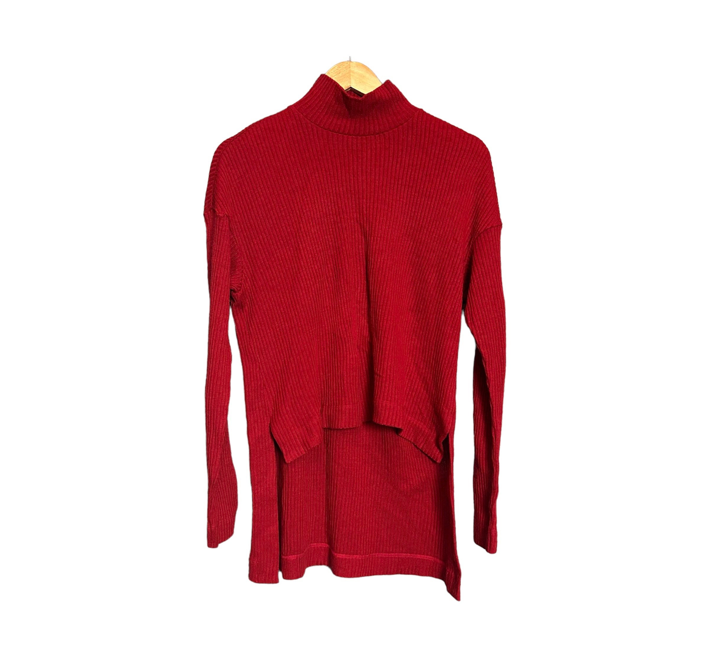Vintage Red Knit Cardigan: Asymmetrical Hem, Size L - Etsy