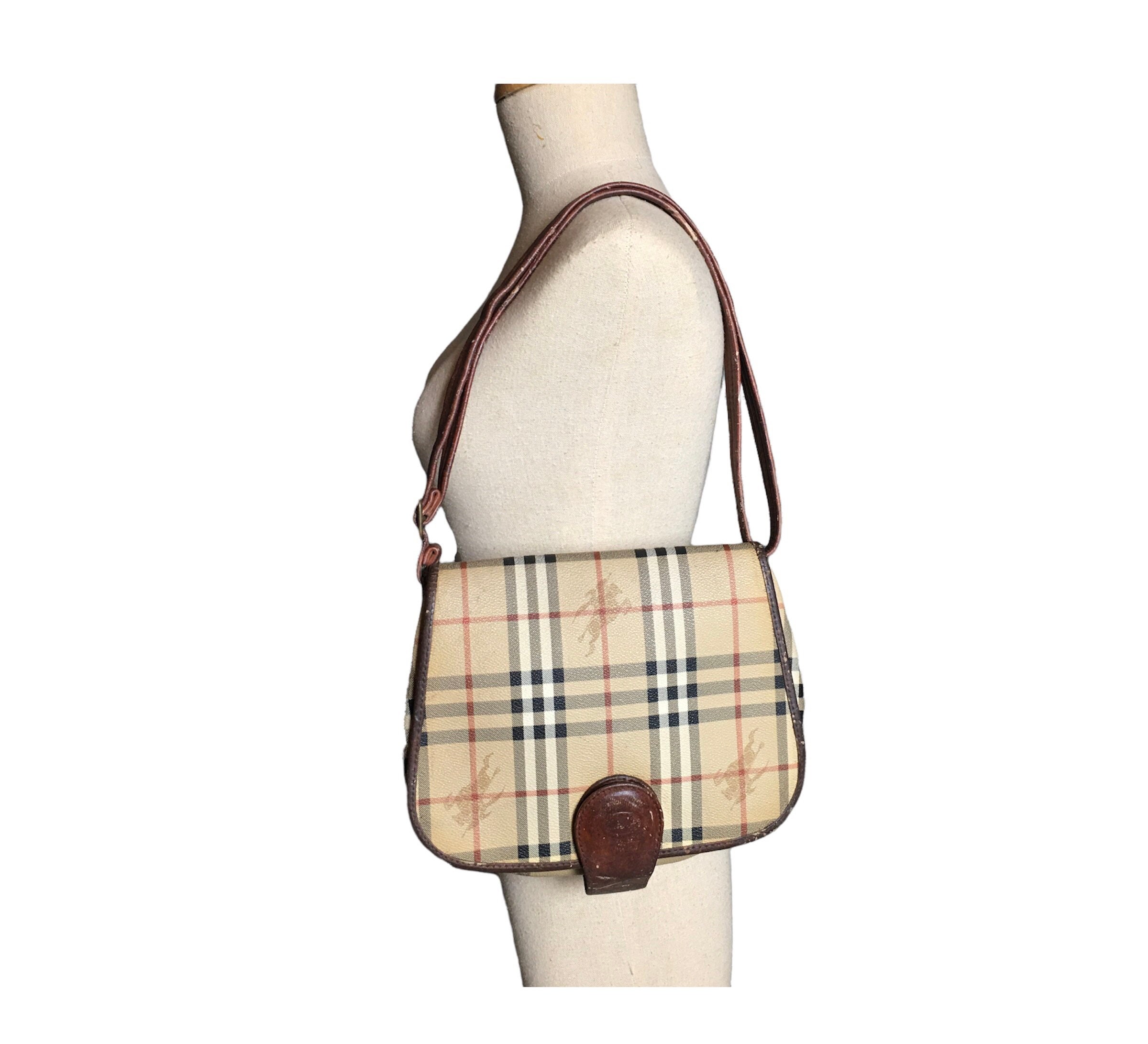 RARE Vintage Burberry Full Nova Check Beige Crossbody Shoulder Bag - Small