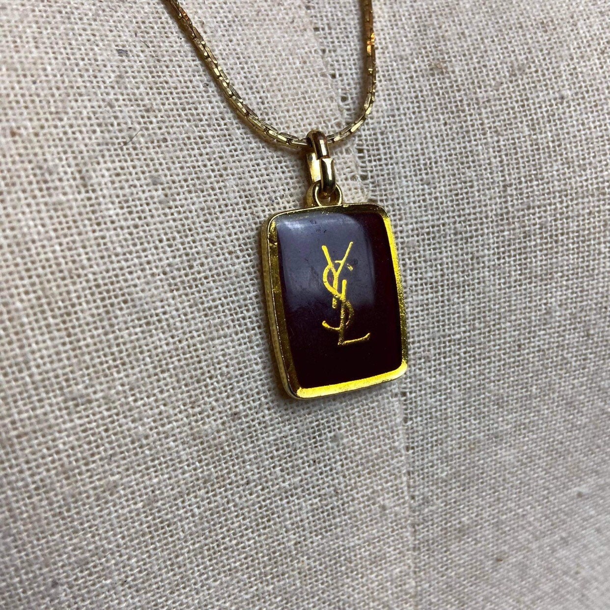 Yves Saint Laurent YSL Iconic Logo Enamel Necklace Pendant 