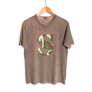 Vintage 90s Stussy S Logo Camouflage Skateboard T-Shirt