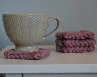 Handmade Knitted Coasters (Dusky Pink)