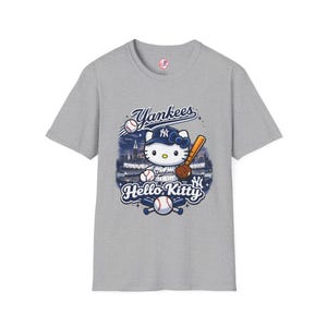Hello Kitty Yankees Shirt | New York Baseball Tee | NYC Skyline Graphic T-Shirt | Cute Baseball Fan Apparel | Unisex Game Day Shirt image 2